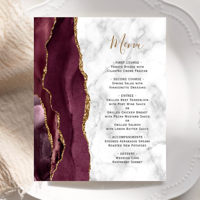 Menu de mariage en marbre d'agate dorée de Bourgog (Créateur téléchargé)