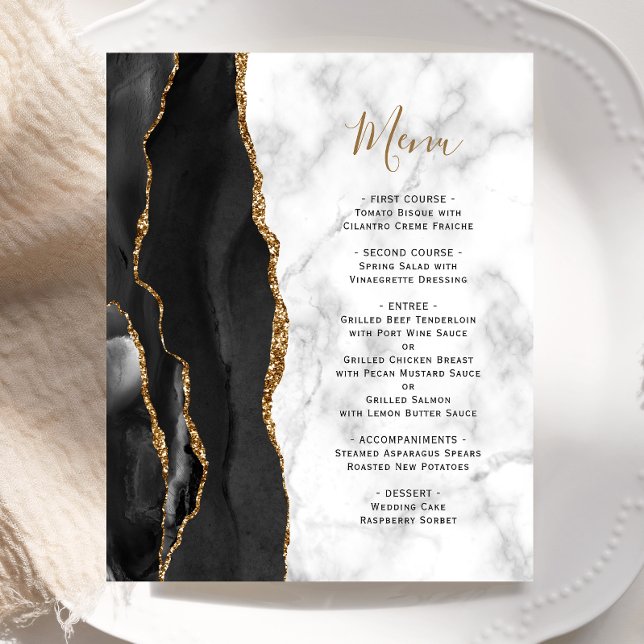 Menu de mariage en marbre d'agate noir or budget (Créateur téléchargé)