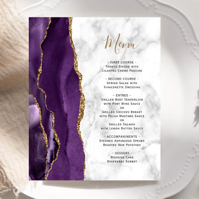 Menu de mariage en marbre d'agate violet Budget (Créateur téléchargé)