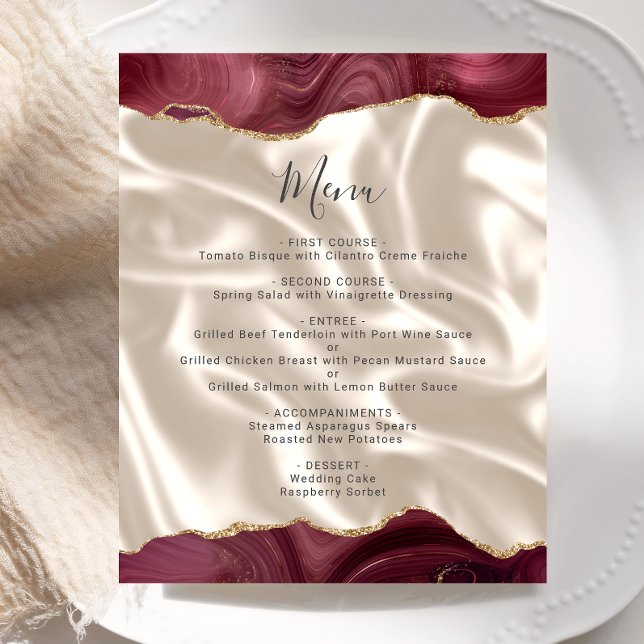 Menu de mariage en soie d'agate dorée de Bourgogne (Créateur téléchargé)