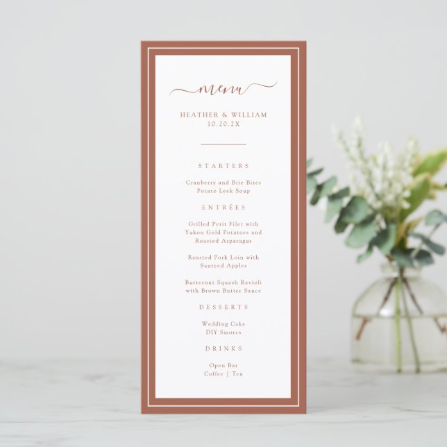 Menu de mariage en terracotta (Debout devant)