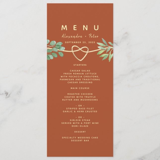 Menu de mariage en terre cuite orange brûlée (Devant)