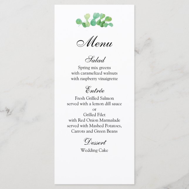 Menu de mariage estival botanique. Menu de dîner v (Devant)