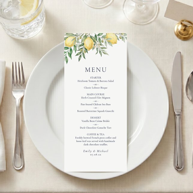 Menu de mariage estival italien au citron plat (Créateur téléchargé)