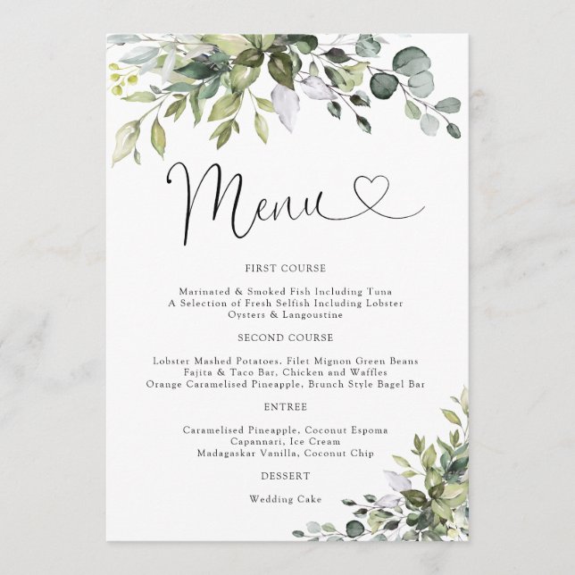 Menu de mariage Eucalyptus (Devant)