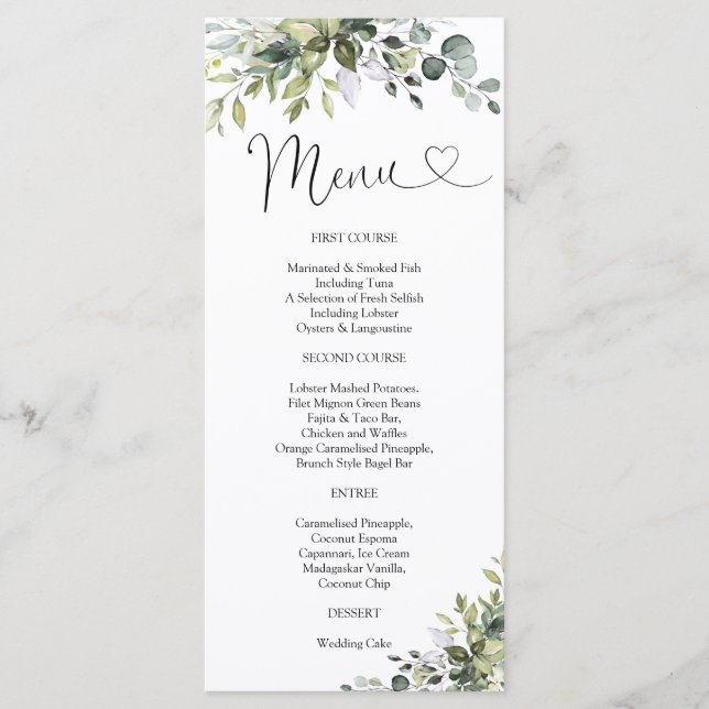 Menu de mariage Eucalyptus (Devant)