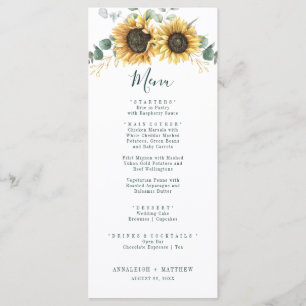Menu de mariage eucalyptus tournesol aquarelle