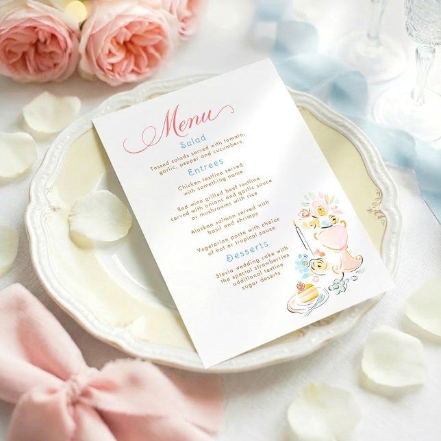 Menu de mariage fantaisiste aux pastels dessinés à (Whimsical Hand-drawn Menu Cards Pastel)