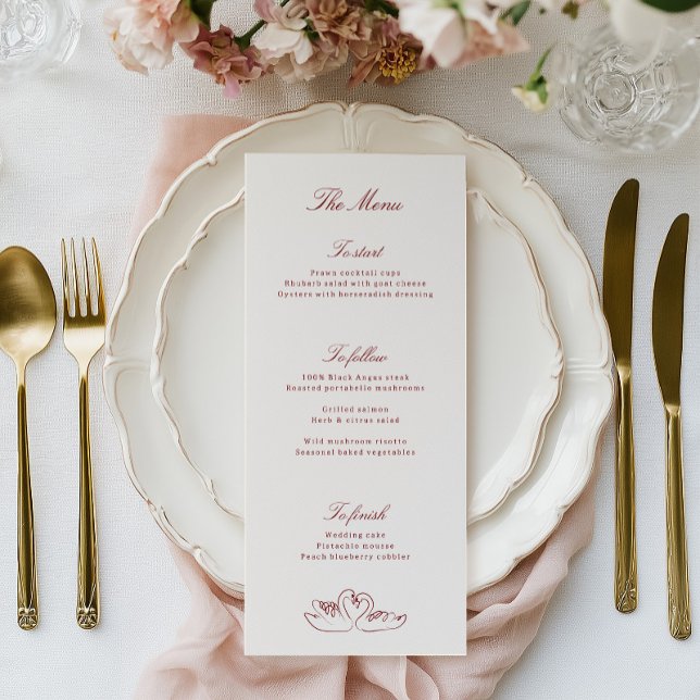 Menu de mariage fantaisiste avec cygnes illustrés  (Créateur téléchargé)