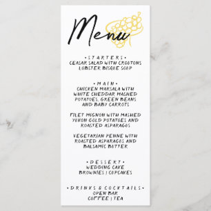 Menu de mariage fantaisiste jaune blanc dessiné à