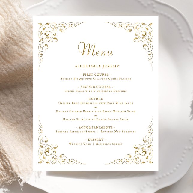 Menu de mariage feuillage de script Budget Gold (Créateur téléchargé)