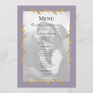 Menu de Mariage Feuille Purple Modern Photo Gold