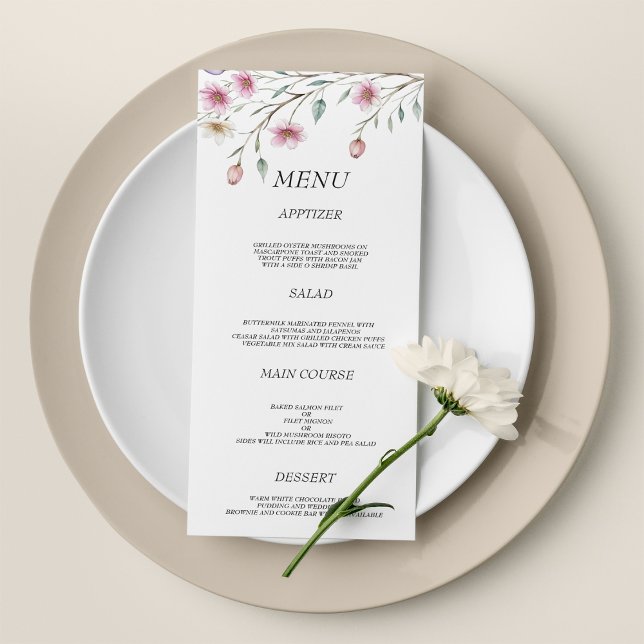 Menu de mariage fleur de printemps lilas menthe bl (Pink white mint lilac spring flower Wedding Menu)