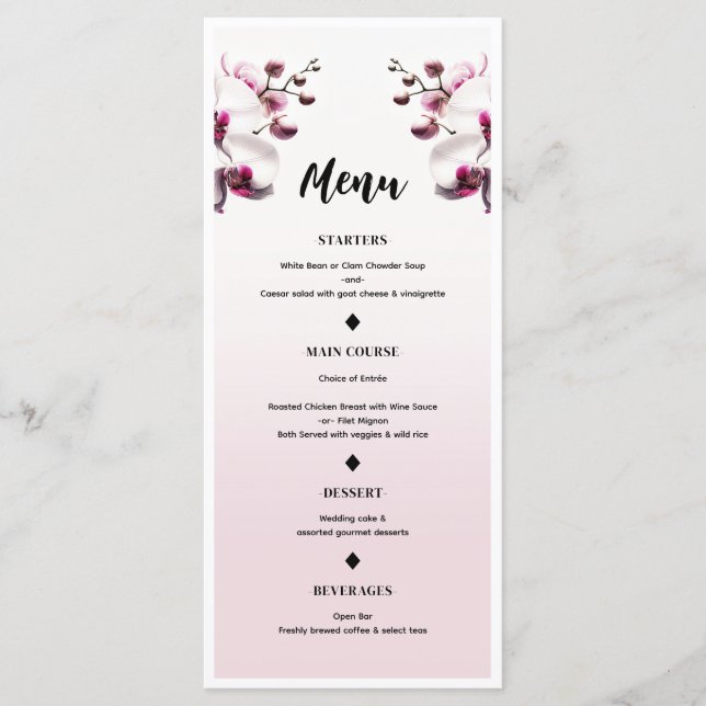 Menu de mariage Fleur d'orchidée rose et blanc (Devant)