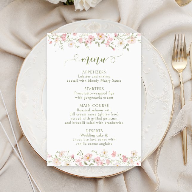 Menu de mariage Fleur Rose et Verdure (Créateur téléchargé)