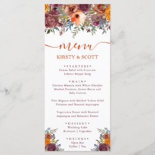 Menu de mariage Fleurs d'automne aquarelle Boho