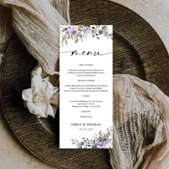 Menu de Mariage Fleurs Violettes Romantiques (Créateur téléchargé)