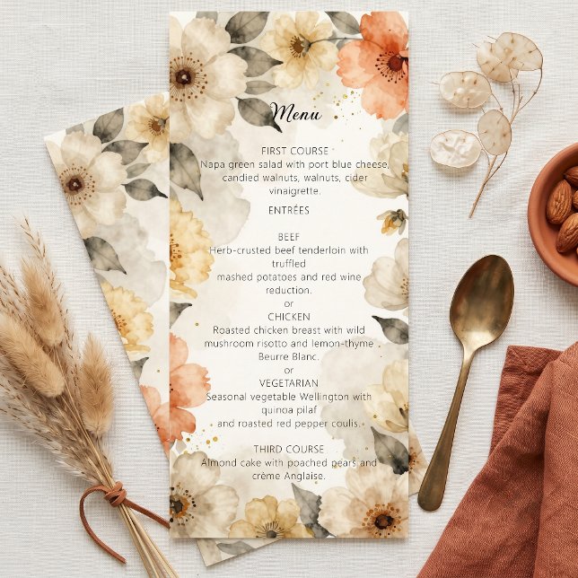 Menu de mariage floral à l'aquarelle Terracotta et (Créateur téléchargé)