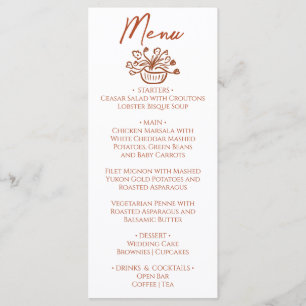 Menu de mariage floral à main levée Boho orange br