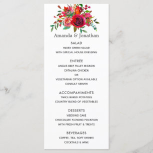 Menu de mariage floral aquarelle