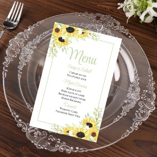 Menu de mariage floral aquarelle au tournesol de c