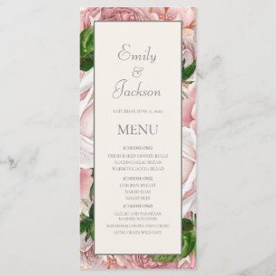 Menu de mariage floral aquarelle rose blush sur fo