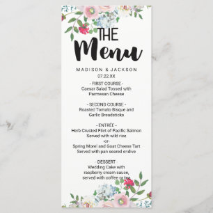 Menu de mariage floral aquarelle Rose gênée