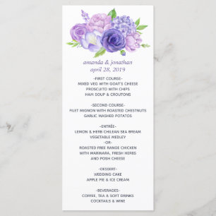 Menu de mariage floral aquarelle Ultra Violet