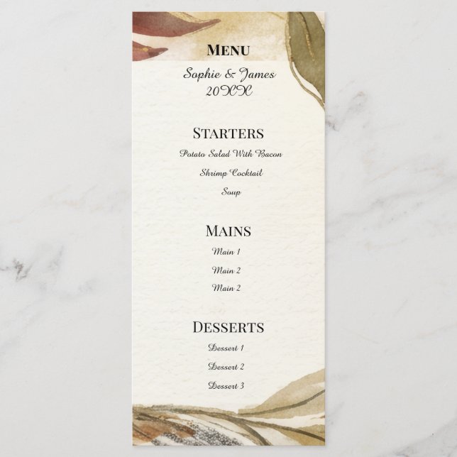 Menu de mariage floral automnal Bourgogne (Devant)