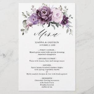 Menu de mariage floral aux nuances de poussiéreux 