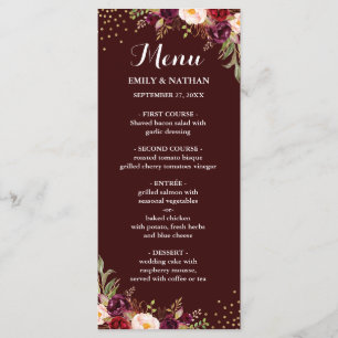 Menu de mariage floral avec confettis dorés de Bou