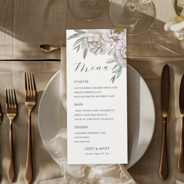 Menu de mariage floral beige et blanc cassé modern (Créateur téléchargé)