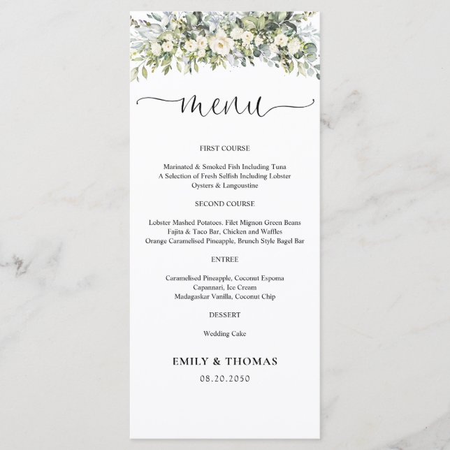 Menu de mariage floral blanc (Devant)