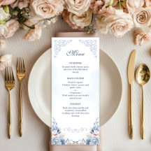 Menu de mariage floral bleu poussiéreux