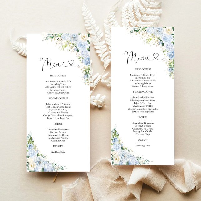 Menu de mariage floral bleu poussiéreux élégant (Créateur téléchargé)