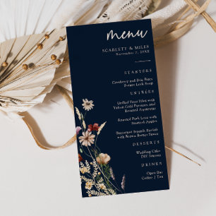 Menu de mariage floral boho bleu marine