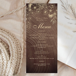 Menu de mariage floral boho en bois rustique