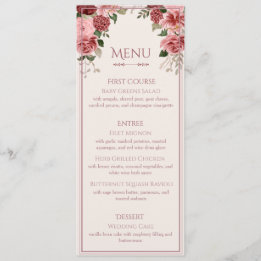Menu de mariage floral bordeaux rose poussiéreux p