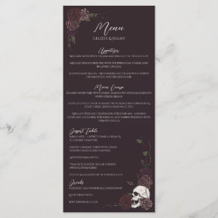 Menu de mariage floral burgundy foncé gothique