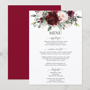 Menu de mariage floral burgundy rose saumon rustiq