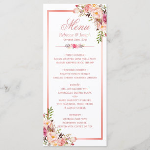 Menu de Mariage Floral Cadre Or Rose Classé