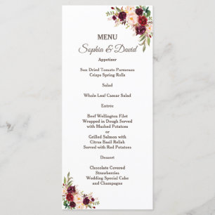 Menu de mariage floral Charm Burgundy Red Marsala