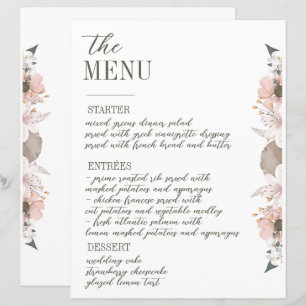 Menu de mariage floral couleur pastel