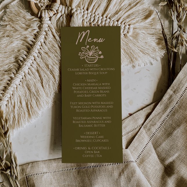  Menu de mariage floral crème des prairies dessiné (Créateur téléchargé)