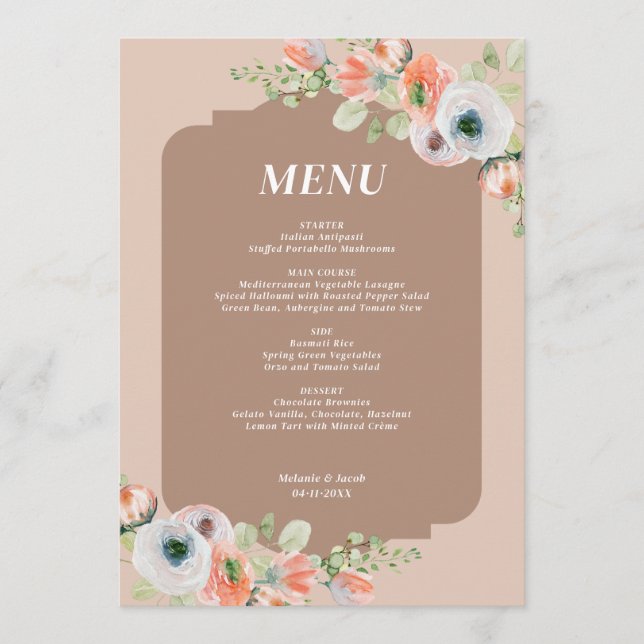 Menu de mariage floral d'automne (Devant)