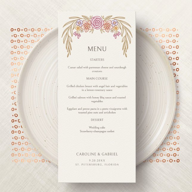 Menu de mariage floral de fleurs sauvages d'automn (Créateur téléchargé)