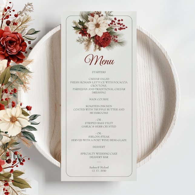Menu de mariage floral de pin rustique hivernal (Créateur téléchargé)