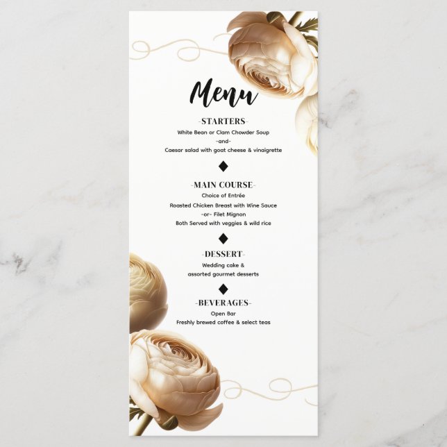 Menu de mariage floral de renoncule crème et blanc (Devant)