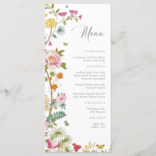 Menu de mariage floral élégant (Devant)