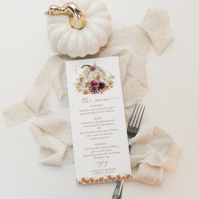 Menu de mariage floral élégant automne blanc citro (Créateur téléchargé)
